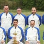 KOHLER, WISCONSIN - SEPTEMBER 21: (Back L-R) Bernd Wiesberger of Austria and team Europe, Matthew Fitzpatrick of England and team Europe, Tommy Fleetwood of England and team Europe, Paul Casey of England and team Europe, Viktor Hovland of Norway and team Europe, Tyrrell Hatton of England and team Europe, Shane Lowry of Ireland and team Europe, Ian Poulter of England and team Europe, (Front L-R) Jon Rahm of Spain and team Europe, Lee Westwood of England and team Europe, captain Padraig Harrington of Ireland and team Europe, Sergio Garcia of Spain and team Europe, and Rory McIlroy of Northern Ireland and team Europe pose for a team photo prior to the 43rd Ryder Cup at Whistling Straits on September 21, 2021 in Kohler, Wisconsin. (Photo by Andrew Redington/Getty Images)