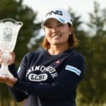OTSU, JAPAN - NOVEMBER 10: Ai Suzuki of Japan poses with the winners trophy after her -17 under-par victory during the final round of the TOTO Japan Classic at Seta Golf Course North Course on November 10, 2019 in Otsu, Shiga, Japan. (Photo by Matt Roberts/Getty Images)