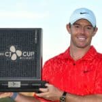 LAS VEGAS, NEVADA - OCTOBER 17: Rory McIlroy of Northern Ireland celebrates with the trophy after winning during the final round of THE CJ CUP @ SUMMIT at The Summit Club on October 17, 2021 in Las Vegas, Nevada. (Photo by Alex Goodlett/Getty Images for CJ Cup @ Summit)