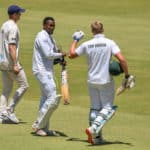 Tiaan van Vuuren of the Gbet Warriors and Mthiwekhaya Nabe of the Gbet Warriors celebrates as they win the match during day four of the CSA 4-Day Franchise Series 2021/22 game between the Titans and the Warriors at Supersport Park in Pretoria on 01 November 2021 © Christiaan Kotze/BackpagePix