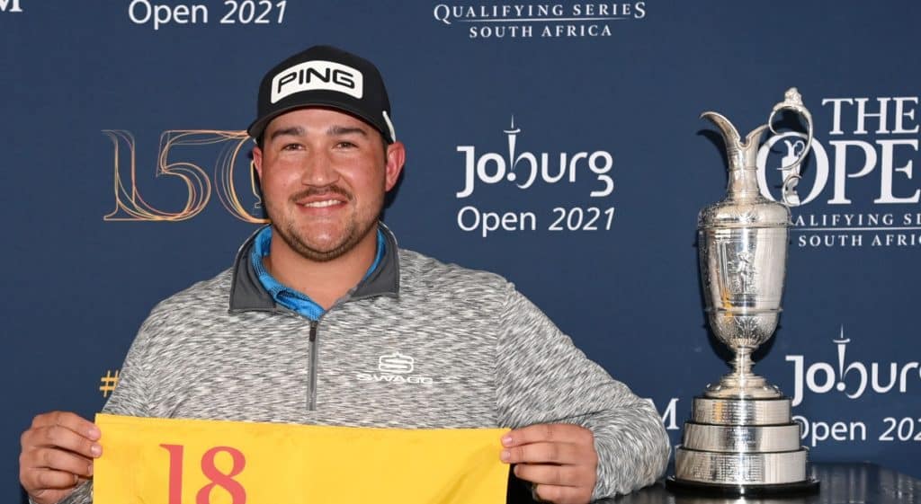 JOHANNESBURG, SOUTH AFRICA - NOVEMBER 27: Thriston Lawrence of South Africa poses for a photograph after qualifying for The Open during Day Three of the JOBURG Open at Randpark Golf Club on November 27, 2021 in Johannesburg, South Africa. (Photo by Stuart Franklin/Getty Images)