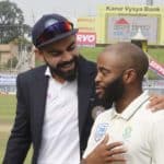 Virat Kohli and Temba Bavuma. Bavuma called the toss, assiting Du Plessis during Day One of the Third Test of the 2019 International Series between India and South Africa at the JSCA International Cricket Stadium in Ranchi, India on 19 October 2019 ©Gavin Barker/BackpagePix