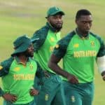 Temba Bavuma, Lungi Ngidi and Andile Phehlukwayo of South Africa during the 2021 1st Betway one day international match between South Africa and Pakistan at Supersport Park, Pretoria, on 02 April 2021 ©Samuel Shivambu/BackpagePix