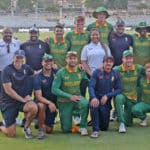 South Africa celebrate after wining the series after the third 2022 Betway One Day Series game between South Africa and India at Newlands Cricket Ground in Cape Town on 23 January 2022 ©Ryan Wilkisky/BackpagePix