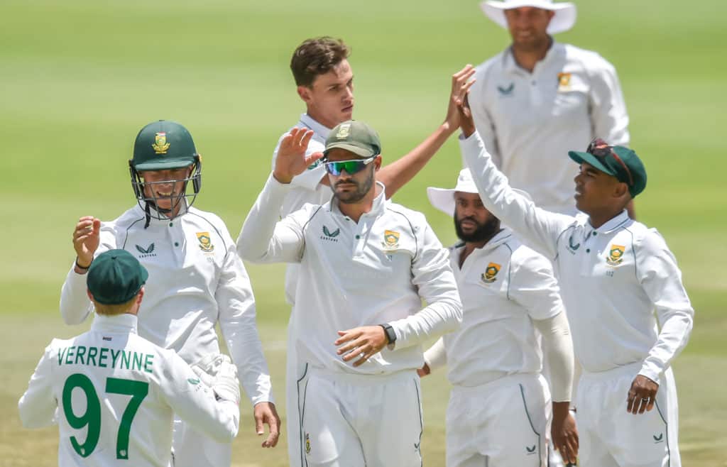 Marco Jansen of South Africa celebrating after getting the wicket of Mohd Shami of India during day 3 of the 2022 Betway 2nd Test match between South Africa and India held at the Wanderers in Johannesburg on 5 January 2022 ©Christiaan Kotze/BackpagePix