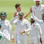 Marco Jansen of South Africa celebrating after getting the wicket of Mohd Shami of India during day 3 of the 2022 Betway 2nd Test match between South Africa and India held at the Wanderers in Johannesburg on 5 January 2022 ©Christiaan Kotze/BackpagePix