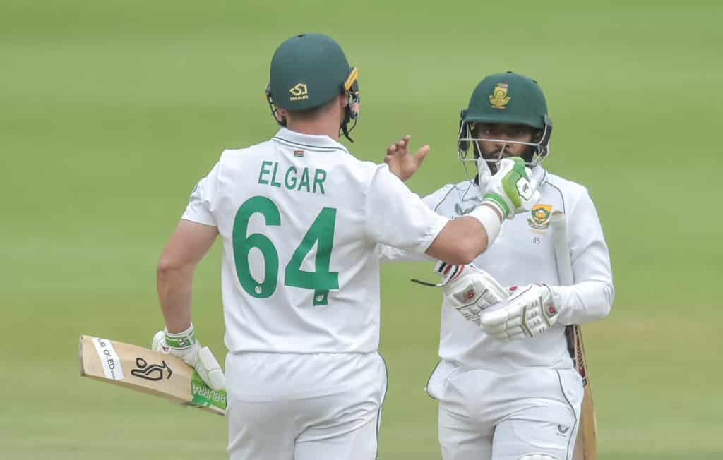 Dean Elgar (C) of South Africa and /p11 celebrate as South Africa win the test with 7 wickets during day 4 of the 2022 Betway 2nd Test match between South Africa and India held at the Wanderers in Johannesburg on 6 January 2022 ©Christiaan Kotze/BackpagePix