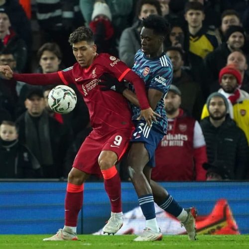 10-man Arsenal hold Liverpool at Anfield in Carabao Cup semifinal first leg