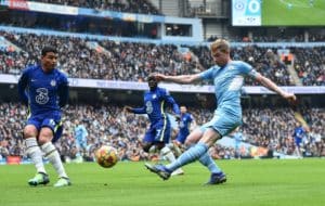 Read more about the article Man City tighten grip on title as De Bruyne stunner downs Chelsea