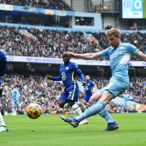 Man City tighten grip on title as De Bruyne stunner downs Chelsea