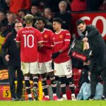Marcus Rashford and Ralf Ragnick of Manchester United