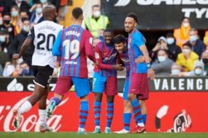 Read more about the article ‘Happy’ Aubameyang sinks Valencia again with treble in Barcelona league debut