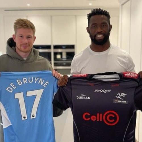 Man City star De Bruyne meets Springbok captain Siya Kolisi