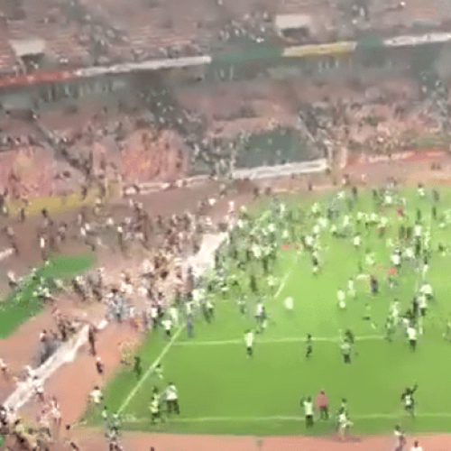 Watch: Nigerian fans storm pitch, damage stadium after failing to qualify for World Cup