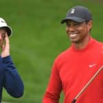 SAN DIEGO, CA - JANUARY 26: Rory McIlroy of Northern Ireland laughs with Tiger Woods on the putting green during the final round of the Farmers Insurance Open at Torrey Pines South on January 26, 2020 in San Diego, California. (Photo by Ben Jared/PGA TOUR via Getty Images)