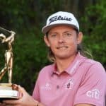 PONTE VEDRA BEACH, FLORIDA - MARCH 14: Cameron Smith of Australia celebrates with THE PLAYERS Championship Trophy after winning the final round of THE PLAYERS Championship on the Stadium Course at TPC Sawgrass on March 14, 2022 in Ponte Vedra Beach, Florida. (Photo by Sam Greenwood/Getty Images)