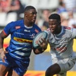 Warrick Gelant of the Stormers goes past Aphelele Fassi of the Sharks during the United Rugby Championship 2021/22 game between the Stormers and the Sharks at Cape Town Stadium on 5 February 2022 © Ryan Wilkisky/BackpagePix