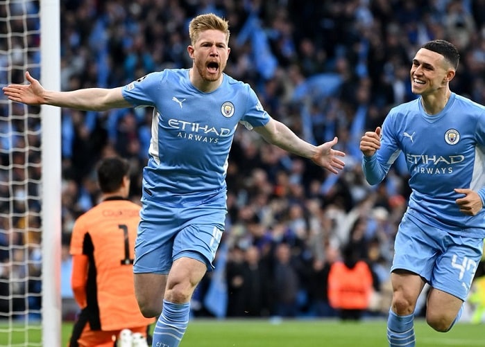 Kevin De Bruyne Of Manchester City celebrates his goal against Real Madrid