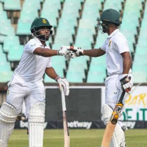 Bavuma, Elgar half-centuries give Proteas the edge