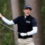 AUGUSTA, GEORGIA - APRIL 09: Charl Schwartzel of South Africa reacts to his shot on the 11th hole during the third round of the Masters at Augusta National Golf Club on April 09, 2022 in Augusta, Georgia. (Photo by David Cannon/Getty Images)
