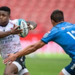 JOHANNESBURG, SOUTH AFRICA - JANUARY 29: Wandisile Simelane of the Emirates Lions in action during the United Rugby Championship match between Emirates Lions and Vodacom Bulls at Emirates Airline Park on January 29, 2022 in Johannesburg, South Africa. (Photo by Anton Geyser/Gallo Images)