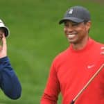 SAN DIEGO, CA - JANUARY 26: Rory McIlroy of Northern Ireland laughs with Tiger Woods on the putting green during the final round of the Farmers Insurance Open at Torrey Pines South on January 26, 2020 in San Diego, California. (Photo by Ben Jared/PGA TOUR via Getty Images)