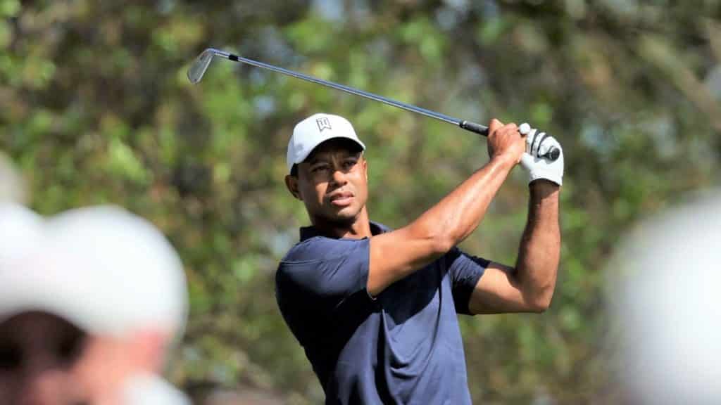 AUGUSTA, GEORGIA - APRIL 04: Tiger Woods of the United States takes a practice swing on the fourth tee during a practice round prior to the Masters at Augusta National Golf Club on April 04, 2022 in Augusta, Georgia. (Photo by Gregory Shamus/Getty Images)