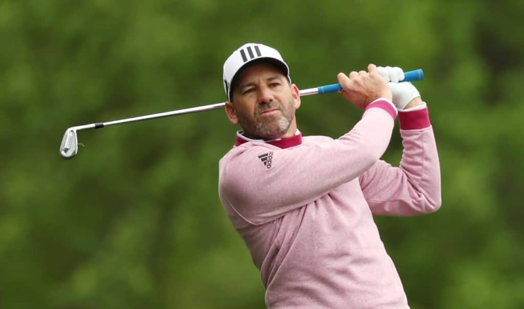 POTOMAC, MARYLAND - MAY 08: Sergio Garcia of Spain plays a shot on the seventh hole during the final round of the Wells Fargo Championship at TPC Potomac at Avenel Farm on May 08, 2022 in Potomac, Maryland. (Photo by Gregory Shamus/Getty Images)