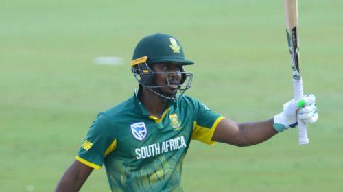 PRETORIA, SOUTH AFRICA - FEBRUARY 16: Khaya Zondo of the Proteas celebrates his 50 runs during the 6th Momentum ODI match between South Africa and India at SuperSport Park on February 16, 2018 in Pretoria, South Africa. (Photo by Lee Warren/Gallo Images/Getty Images)