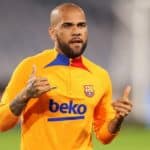 SYDNEY, AUSTRALIA - MAY 24: Dani Alves gestures to the crowd during an FC Barcelona training session at Accor Stadium on May 24, 2022 in Sydney, Australia. (Photo by Mark Kolbe/Getty Images)