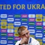 GLASGOW, SCOTLAND - MAY 31: Oleksandr Zinchenko of Ukraine speaks to the media during the Ukraine Press Conference at Hampden Park on May 31, 2022 in Glasgow, Scotland. (Photo by Mark Runnacles/Getty Images)