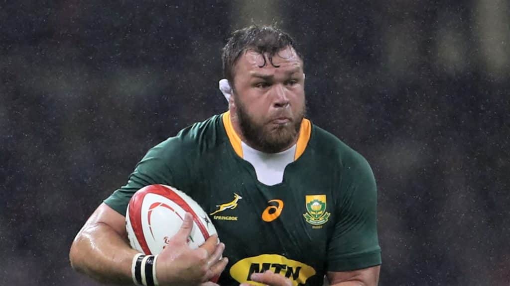 South Africa's number 8 Duane Vermeulen makes a break during the Autumn International friendly rugby union match between Wales and South Africa at the Principality Stadium in Cardiff, south Wales, on November 6, 2021. (Photo by Geoff Caddick / AFP) (Photo by GEOFF CADDICK/AFP via Getty Images)