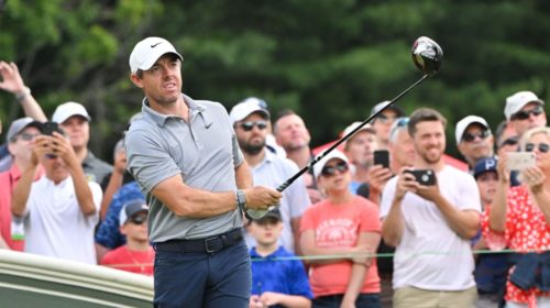 CROMWELL, CT - JUNE 23: Rory McIlroy of Northern Ireland watches his drive on the first tee box during the first round of the Travelers Championship at TPC River Highlands on June 23, 2022 in Cromwell, Connecticut. (Photo by Ben Jared/PGA TOUR via Getty Images)
