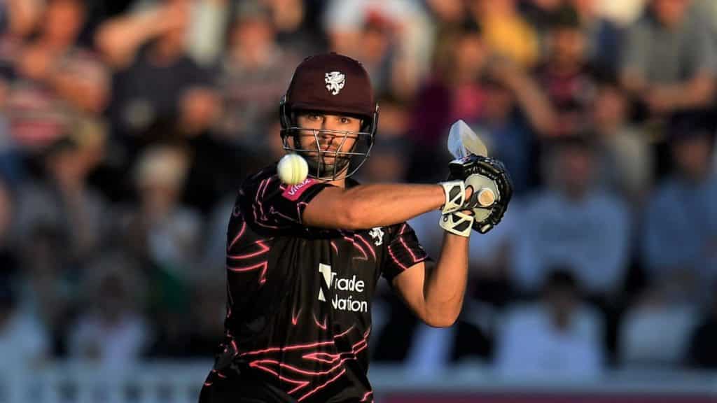 TAUNTON, ENGLAND - JUNE 01: Rilee Roussow of Somerset plays a shot during the Vitality T20 Blast match between Somerset and Sussex Sharks at The Cooper Associates County Ground on June 01, 2022 in Taunton, England. (Photo by Harry Trump/Getty Images)