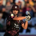 TAUNTON, ENGLAND - JUNE 01: Rilee Roussow of Somerset plays a shot during the Vitality T20 Blast match between Somerset and Sussex Sharks at The Cooper Associates County Ground on June 01, 2022 in Taunton, England. (Photo by Harry Trump/Getty Images)