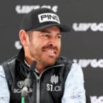 ST ALBANS, ENGLAND - JUNE 07: Louis Oosthuizen of South Africa attends the press conference prior to the LIV Golf Invitational - London at The Centurion Club on June 07, 2022 in St Albans, England. (Photo by Aitor Alcalde/LIV Golf/Getty Images)