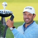 ST ALBANS, ENGLAND - JUNE 11: Charl Schwartzel of Stinger GC celebrates with the LIV Golf Invitational individual trophy following victory during day three of LIV Golf Invitational - London at The Centurion Club on June 11, 2022 in St Albans, England. (Photo by Aitor Alcalde/LIV Golf/Getty Images)