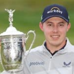 BROOKLINE, MASSACHUSETTS - JUNE 19: Matt Fitzpatrick of England celebrates with the U.S. Open Championship trophy after winning during the final round of the 122nd U.S. Open Championship at The Country Club on June 19, 2022 in Brookline, Massachusetts. (Photo by Andrew Redington/Getty Images)