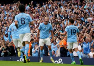 Read more about the article Haaland scores hat-trick as Man City thrash Forest, Liverpool secure late win