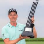 BEDMINSTER, NEW JERSEY - JULY 31: Henrik Stenson of the Majesticks GC poses with the individual trophy after winning the LIV Golf Invitational at Trump National Golf Club Bedminster on July 31, 2022 in Bedminster, New Jersey. (Photo by Montana Pritchard/LIV Golf via Getty Images