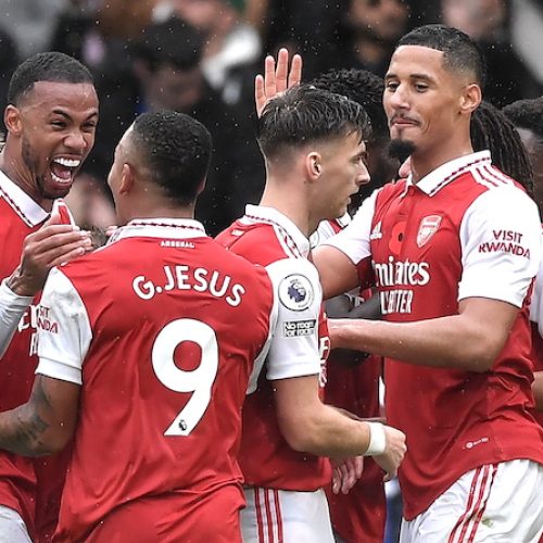 EPL wrap: Gabriel sends Arsenal top, Salah double lifts Liverpool