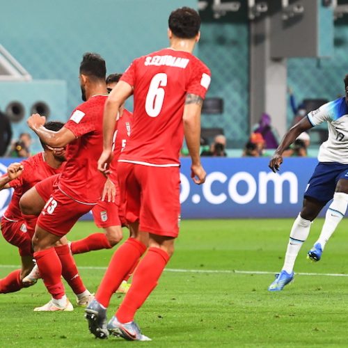 Saka on double as England hit Iran for six