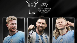 Read more about the article De Bruyne, Haaland and Messi nominated for Uefa player of the year