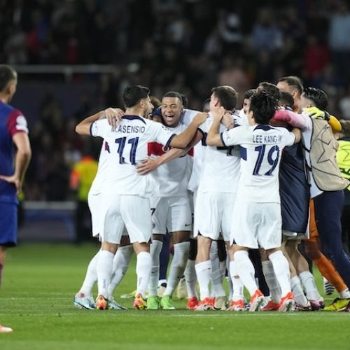 Mbappe scores twice as PSG beat 10-men Barcelona to reach UCL semis