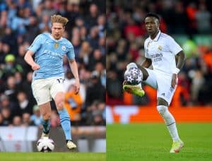 Read more about the article WATCH: De Bruyne & Vinicius prepare for showdown in UCL quarters